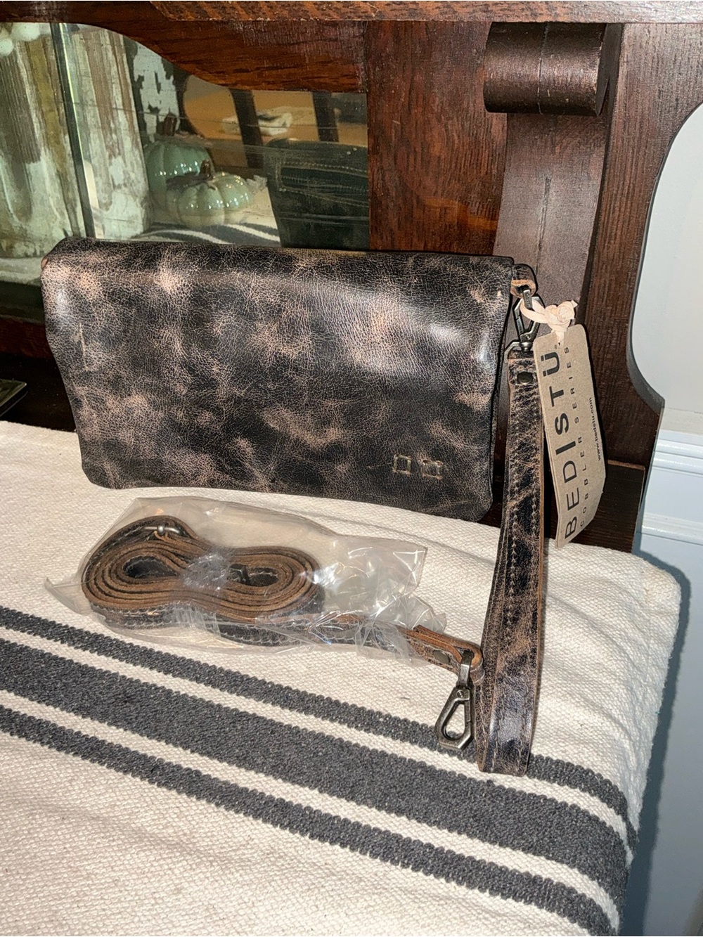 NWT Bed Stu Leather Cadence Wallet Wristlet Crossbody Bag Black Lux MSRP $179